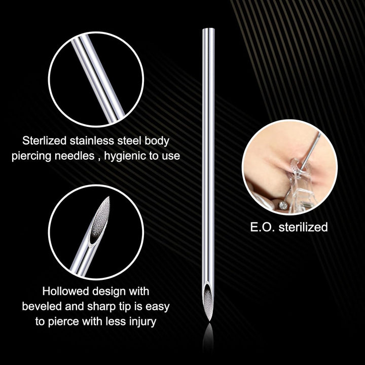 20G Body Piercing Needles,10Pcs  Sterile Disposable Stainless Steel Needles for Ear, Nose, Navel, Nipple, Lip - Piercings