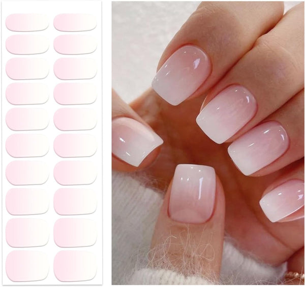 Semi Cured Gel Nail Strips | Gel Nail Stickers with UV Light Required | Salon Quality, Easy Application and Removal（Pink Ombre）