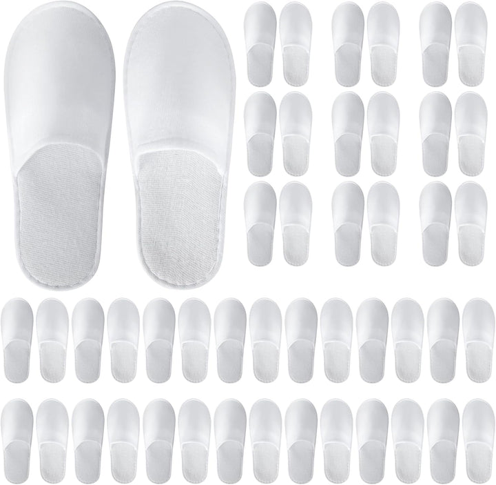 28 Pairs Disposable Slippers for Guests,Bulk Slippers for Hotel,Spa,Travel,Shoeless Home,Spa Slippers with Pouch,Non-Slip(White)