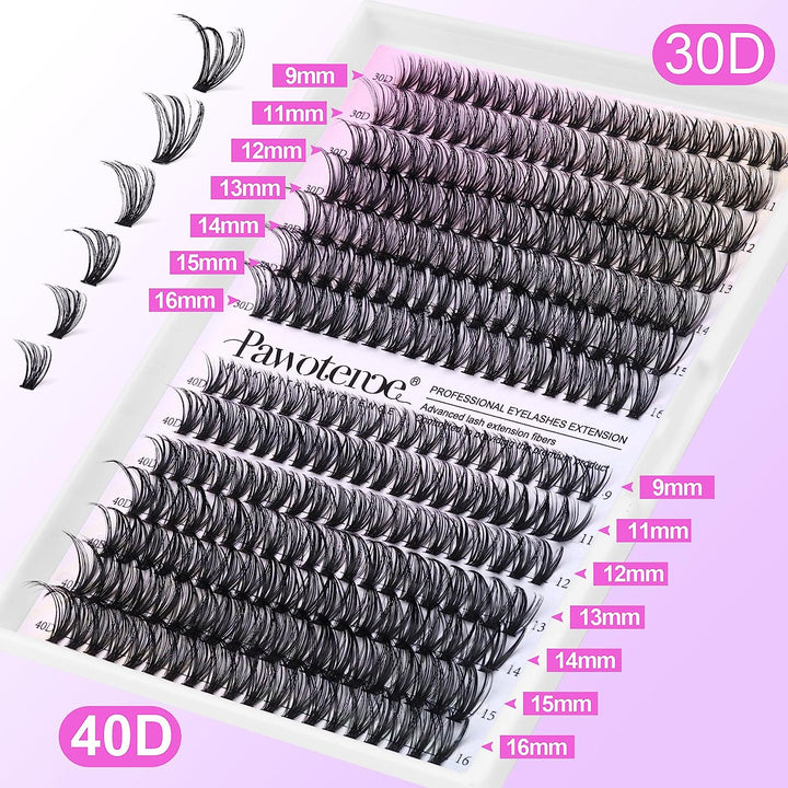 Lash Extension Kit DIY 280Pcs Lash Clusters Eyelash Extension Kit, 9-16Mm 30D 40D Individual Lashes Kit with Lash Bond and Seal, Lash Tweezers for Self Use (30D&40D, 0.07D, 9-16Mm, Kit)