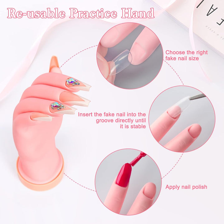 Nail Practice Hand for Acrylic Nails, Mannequin Hand for Nails Practice, Flexible Bendable Fake Hand Manicure Nail Practice Hand 1Pcs