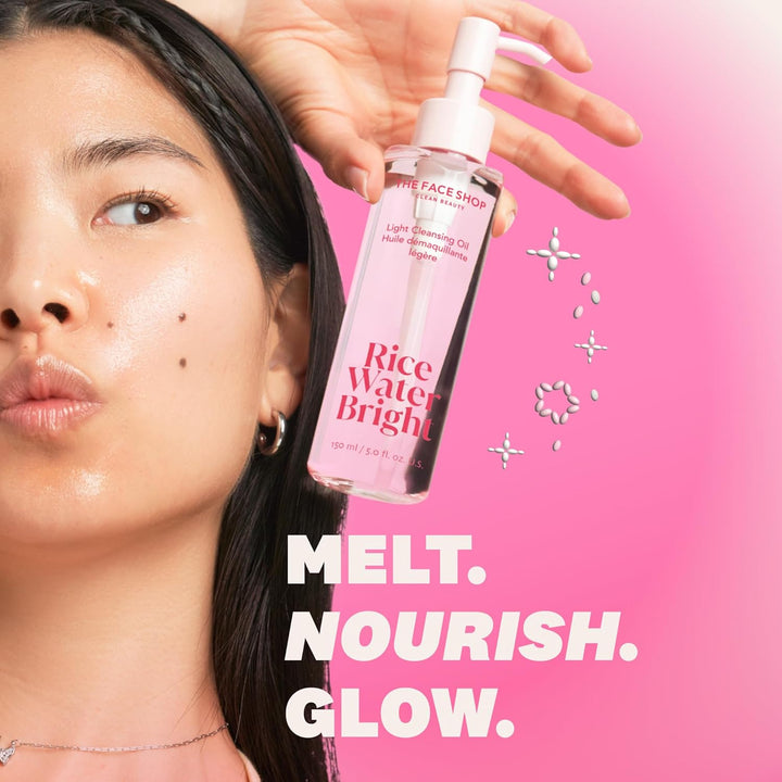 Rice Water Bright Light Facial Cleansing Oil, Daily Makeup Remover, Oil Cleanser, Vegan, Korean Skin Care with Jojoba Oil, Face Pore Cleanser, 150Ml