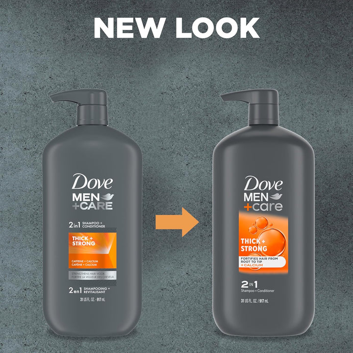 Dove Men+Care 2-In-1 Shampoo + Conditioner Thick + Strong for Fortifying Hair from Root to Tip, with Calcium, 31 Oz