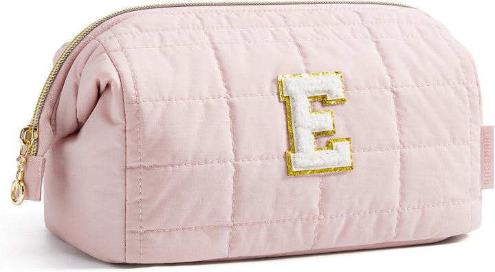 Makeup Bag Travel Toiletry Bag, Puffy Padded Make up Bags for Women Makeup Organizer Case, Wide-Open Pouch Purse Travel Essentials Toiletries Accessories Brushes, Pink