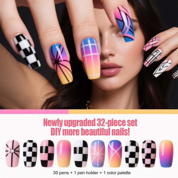 Nail Dotting Tools 32PCS Double-Ended Nail Art Brushes Kit Nail Art Gel Polish Liner Brushes Design Pen for Nail Drawing and Nail Paint Brushes Small Detail Brushes