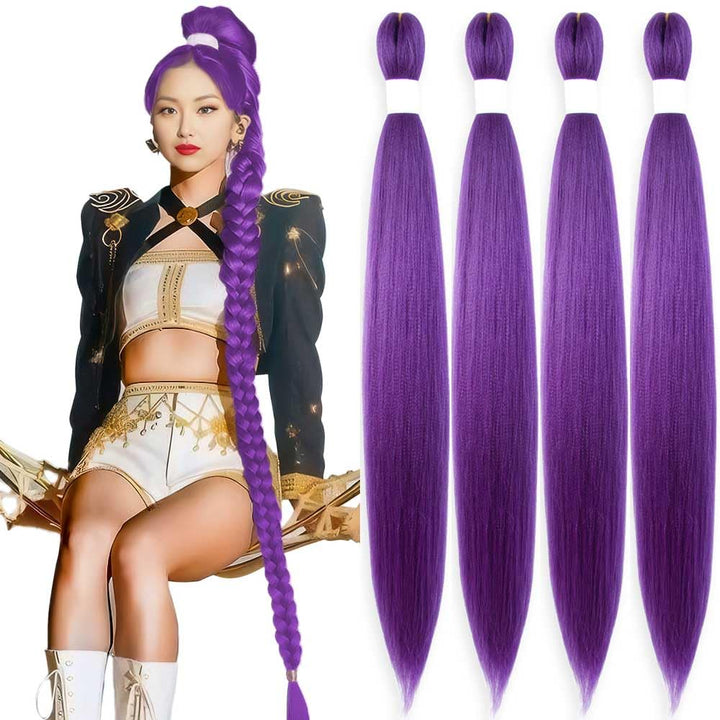 Purple Braiding Hair 20 Inch Pre Stretched Hair Long Straight Crochet Braids Yaki Texture Synthetic Fiber 4 Packs (Dark Purple)