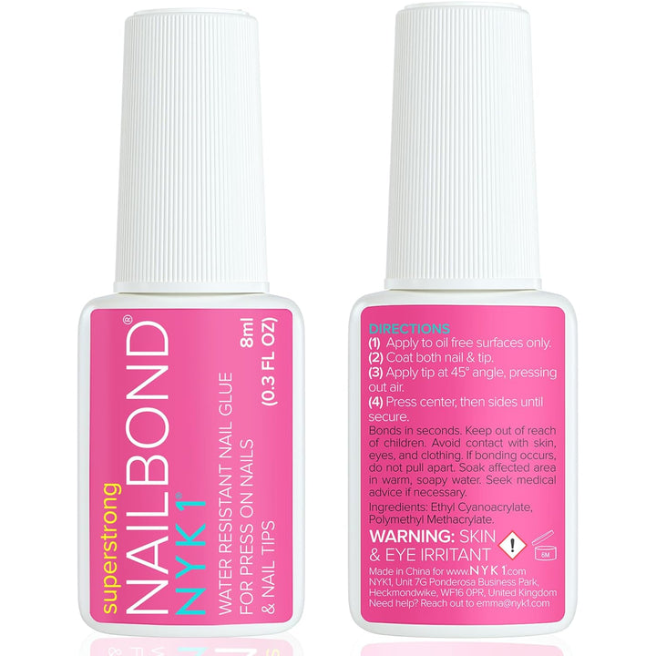 Super Strong Nail Glue for Press on Nails, Nail Tips & Acrylic Fake Nails (8Ml)  Nailbond Brush on Glue for Press Ons, Tips & Acrylics - Long Lasting, Maximum Strength, Mess-Free Application