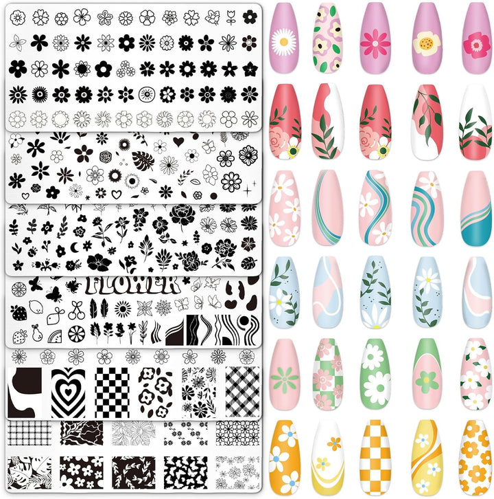 6Pcs All Holiday Nail Art Plates Valentines Stamptemplates Set Winter Christmas Fall Nail Plates Stamping for Xmas DIY Print Manicure Salon Design Gift
