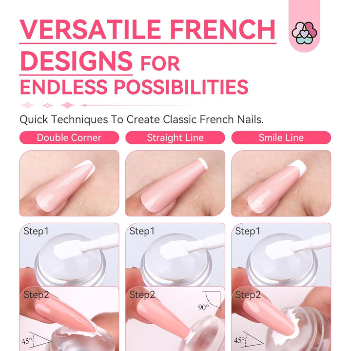 French Tip Nail Stamp - 4PCS Nail Art Stamper Kit Clear Silicone Nails Stamping Long & Short Jelly Stamper with Scrapers Nails Stamper Kit for French Manicure Nail Art Home DIY Salon