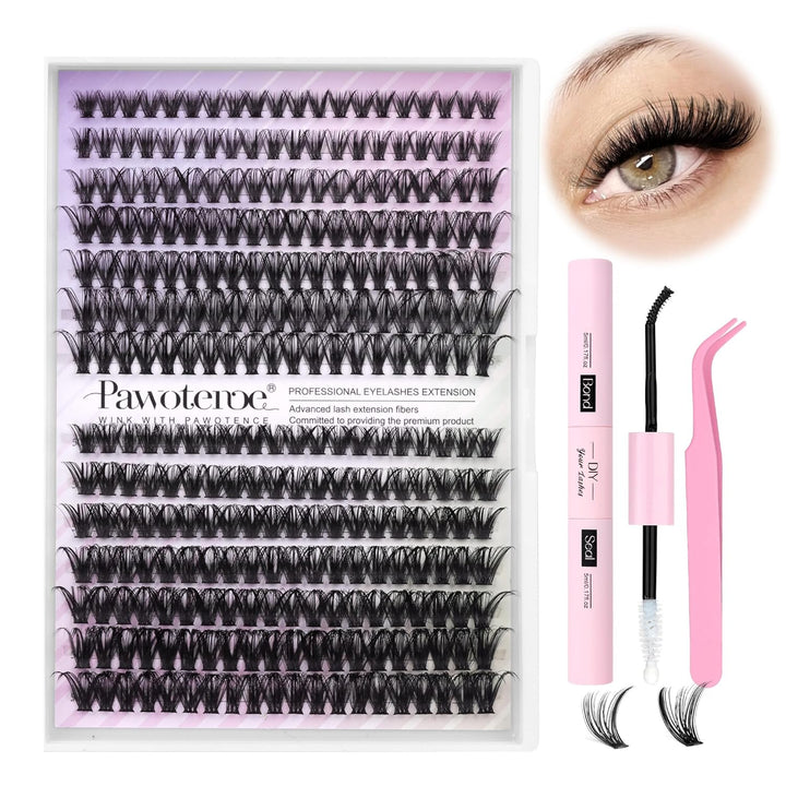 Lash Extension Kit DIY 280Pcs Lash Clusters Eyelash Extension Kit, 9-16Mm 30D 40D Individual Lashes Kit with Lash Bond and Seal, Lash Tweezers for Self Use (30D&40D, 0.07D, 9-16Mm, Kit)