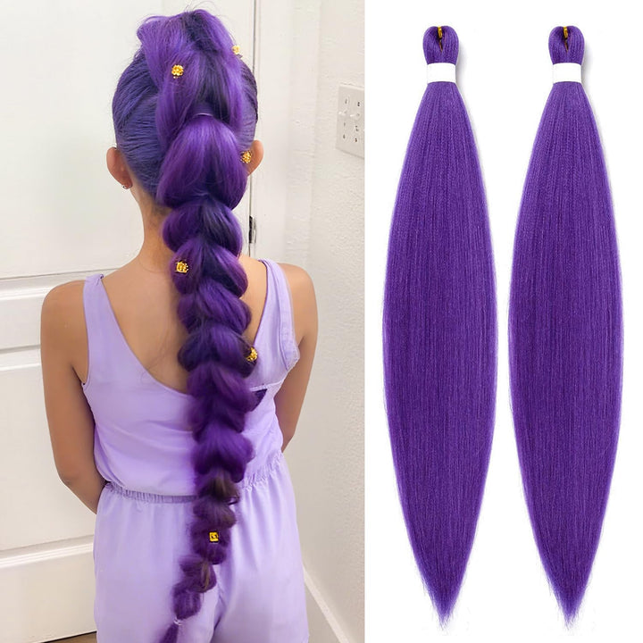 Long Purple Braiding Hair Pre Stretched -Purple Hair Extensions for Braids Synthetic Braiding Hair for Stage Party Halloween Costume Cosplay (Purple, 24 Inch(Pack of 2))