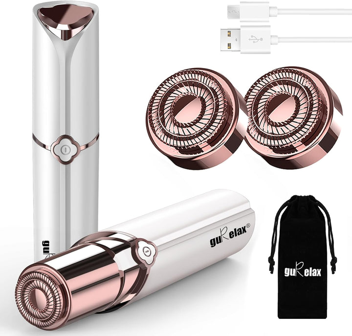 Facial Hair Removal for Women, Electric Painless Rechargeable Facial Hair Remover for Face, Lip, Chin with 2 X Replacement Heads