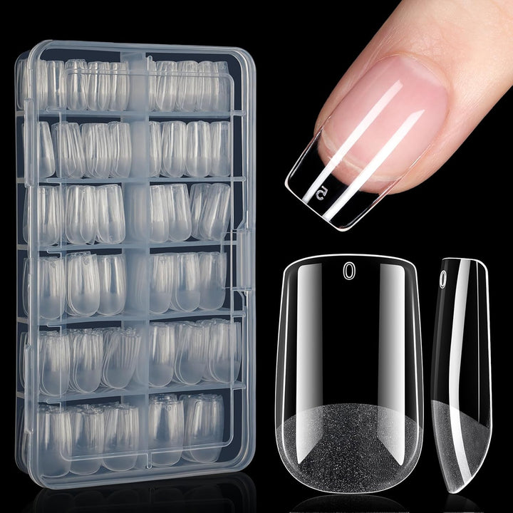 Short Almond Nail Tips Pre-Shaped Acrylic Nail Tips Half Matte Full Cover Nails Tips Clear Gelly Press on Flase Tip Nail for Extension Nail Manicure Home DIY 240PCS 15Sizes