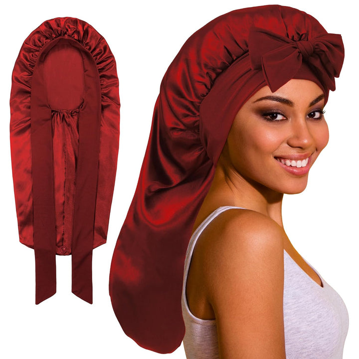 Long Bonnet Satin Hair Silk Bonnet for Sleeping Women, Silky Bonnets for Women with Tie Band, Sleep Cap for Braids Curly Hair