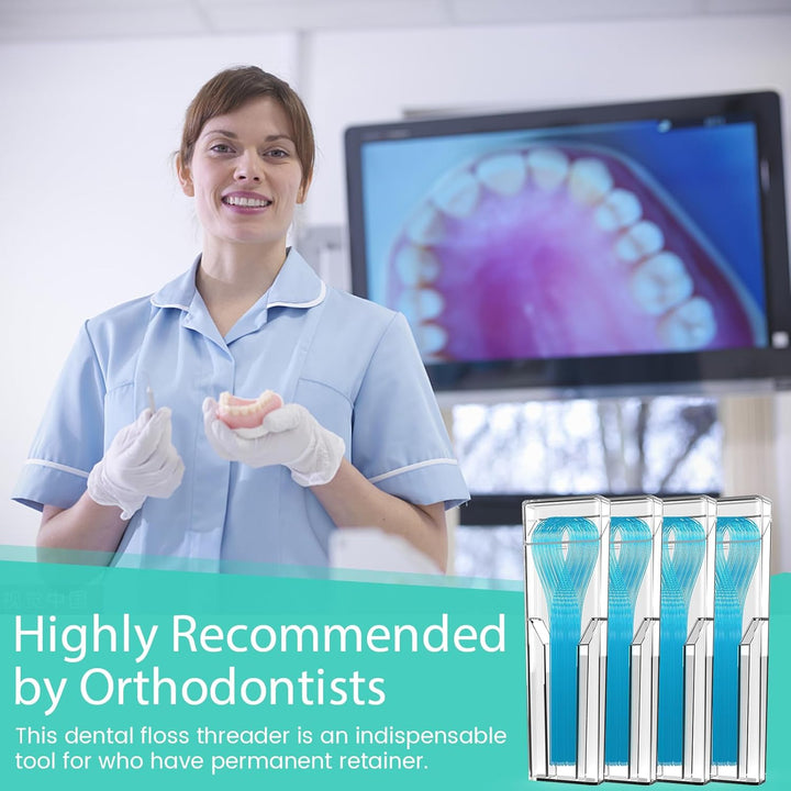 Floss Threaders, 400 Count Threaders for Flossing, Dental Floss Threader for Braces, Bridges, Implants, Permanent Retainer (Pack of 4)