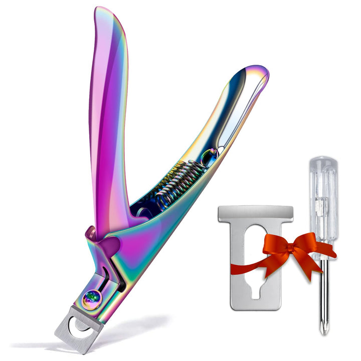 Violet Red Premium Adjustable Nail Clippers with Magnets Sizers for Acrylic Nails, Stainless Steel Nail Cutter Trimmer for Artificial Fake False Tips Manicure Sharp Blade Clip Tool for Salon Beauty