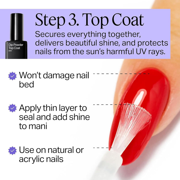 Dip Powder Liquid Set, Top Coat, Base Coat & Activator with New Premium Formula, DIY at Home Manicure, No UV Lamp Needed, for Beginners & Professionals, 0.5 Fl Oz (3 Pack)