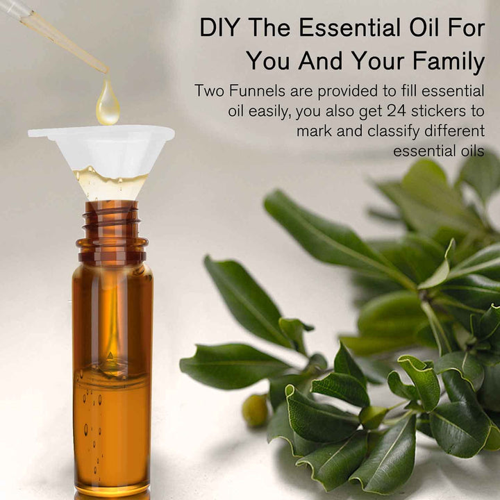 4 Pack, 10 Ml Essential Oil Roller Bottles with Stainless Steel Roller Ball - Refillable Leak-Proof Empty Thick Amber Glass Roll on Bottles with Metal Caps for Travel, Perfume