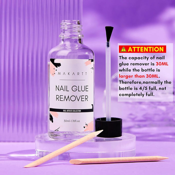 Nail Glue Remover for Press on Nails - 30ML Glueoff Easy Removal Versatile Debonder for Glue on Tips, Regular Polish, Quick Glues and Semi-Cured Sticker DIY Manicure Supply
