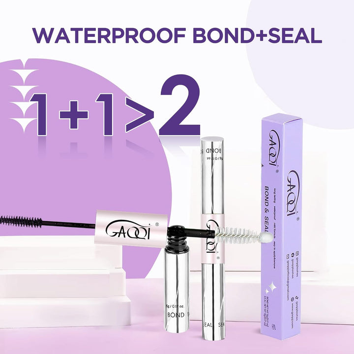 Lash Cluster Glue, Lash Bond and Seal Waterproof, Bond & Seal Eyelash Glue for Clusters, Eyelash Adhesive Black Long-Lasting 72H, Latex-Free（5Ml+5Ml）