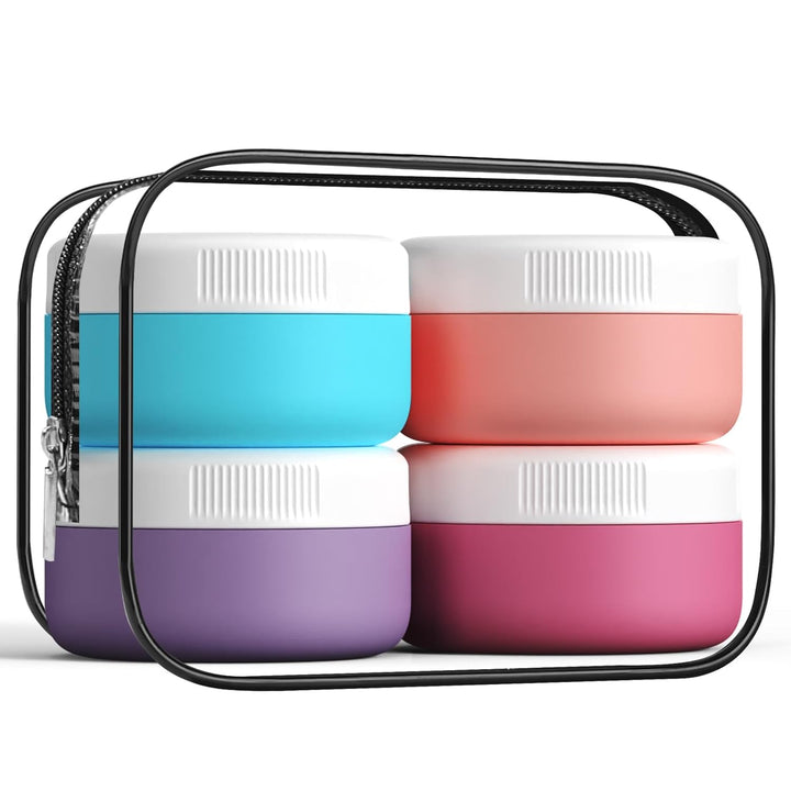 Travel Containers for Toiletries, Silicone Cream Jars Bpa-Free, Leak-Proof 2Oz Travel Size Containers, Portable Size Silicone Jars with Lid for Cosmetic Face Hand Body Cream (4 Pack)