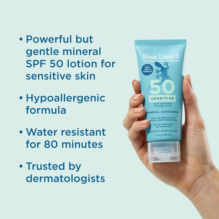 SENSITIVE Mineral Sunscreen with Zinc Oxide, SPF 50+, Water Resistant, UVA/UVB Protection with Smart Cap Technology - Fragrance Free, 3 Oz. Tube