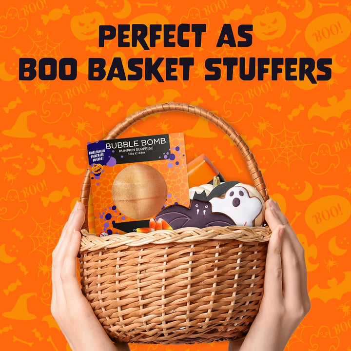 Halloween Bath Bombs for Kids with Surprise Halloween Toys inside - Large Pumpkin Bath Bombs for Kids, Boys & Girls – Spooky Boo Basket Stuffers for Kids - Made in USA Bubble Bomb by