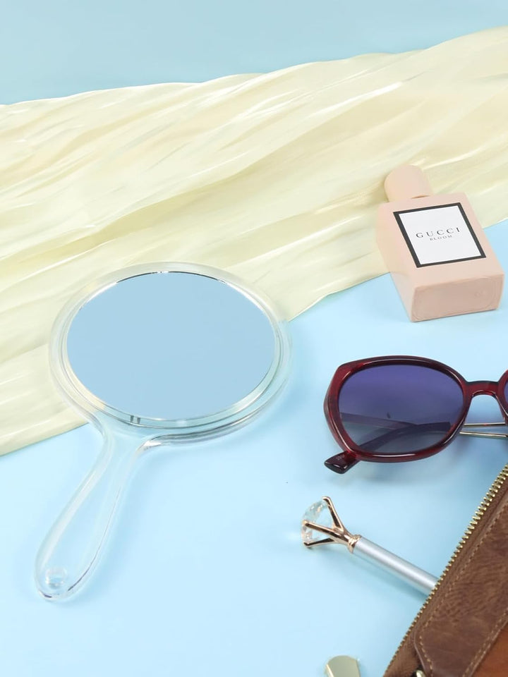 Hand Mirror, Double-Sided 1X/5X Magnifying Mirror with Handle, Acrylic, 8.3" L X 4.5" W, Clear, Pack of 1