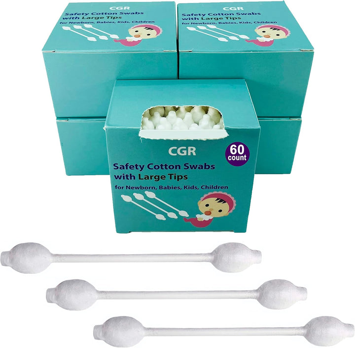 400Pcs  Baby Safety Cotton Swabs with Large Tips for Newborn, Babies, Kids, Children, 100% Organic Cotton, White Paper Sticks, 5 Pack of 80 Swabs Total(2 Boxes and 3 Bags)
