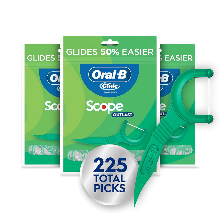 Glide Mint Dental Floss Picks with Long Lasting Scope Flavor, 3 Pack of 75 Picks (225 Total)