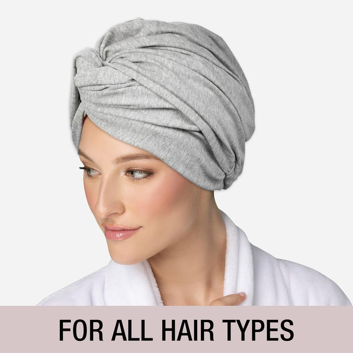 Cotton Twist & Wrap Hair Towel, Fast Drying Ultra-Absorbent Hair Plop for All Types and Lengths, Turban-Style Cotton Towel Helps Maintain Natural Curl Style, Gray