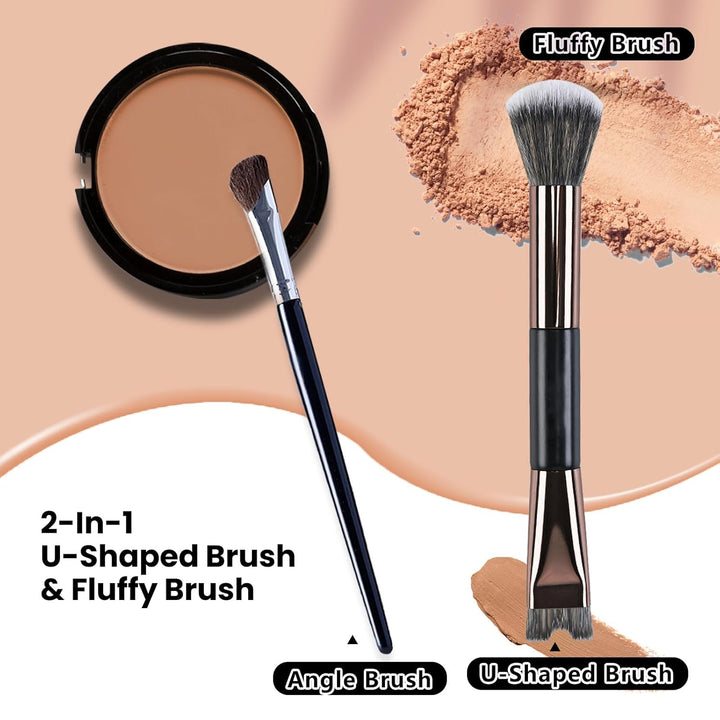 2PCS Nose Contour Brushes, 2-In-1 U-Shaped Brush and Fluffy Brush, Angled Tilt Brush, Nose Brushes Set for Nose Sculpting and Defining