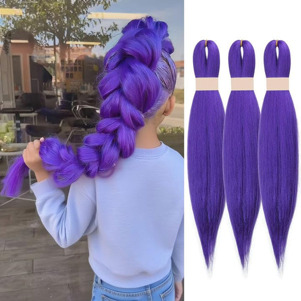 26 Inch Long Purple Braiding Hair Pre Stretched Synthetic Braiding Hair Extensions for Braids, Purple Hair Extensions for Stage Party Halloween Costume Cosplay