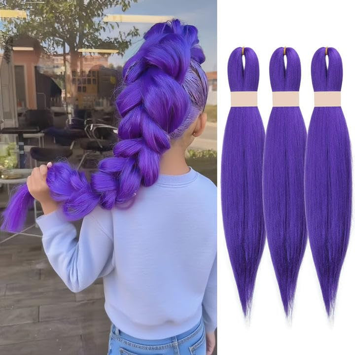 26 Inch Long Purple Braiding Hair Pre Stretched Synthetic Braiding Hair Extensions for Braids, Purple Hair Extensions for Stage Party Halloween Costume Cosplay