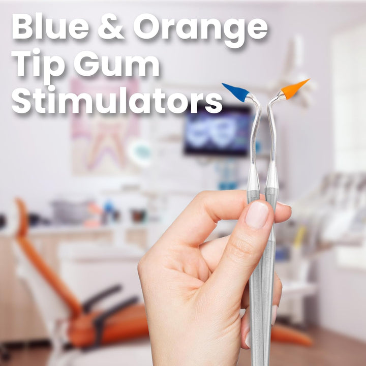 Gum Stimulator with Rubber Tip Refills - Premium Aluminum Handle - Effectively Remove Plaque & Prevent Gingivitis (12 Normal Tips Included) - 2 Pack (Blue and Orange)