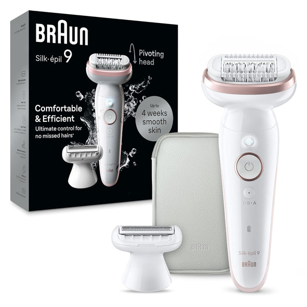 Epilator Silk-Épil 9, Hair Removal Device, Women Shaver & Trimmer, Pivoting Head, Wet and Dry Epilator, Includes Shaver Head and Trimmer Comb, SES9-030