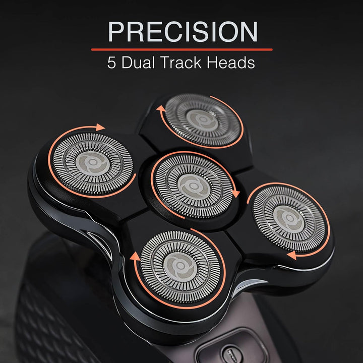 XR7000 Balder Pro Rotary Shaver Rechargeable Waterproof Electric Razor for Men Cordless Lithium Power 5 Dual Track Flexing Heads and Pop-Up Trimmer Black