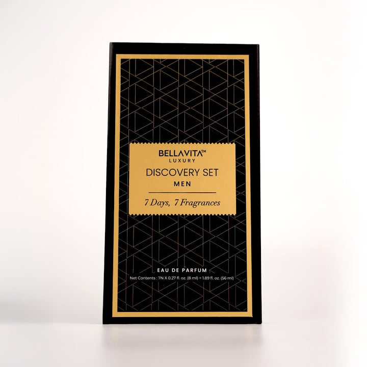 Bellavita Luxury Discovery Set Mens Perfumes (7X8Ml) | Mini Perfume Gift Set for Men with Bergamot, OUD & Patchouli Oriented | Compact Long-Lasting Oud Colognes for Men | Cruelty Free Fragrance