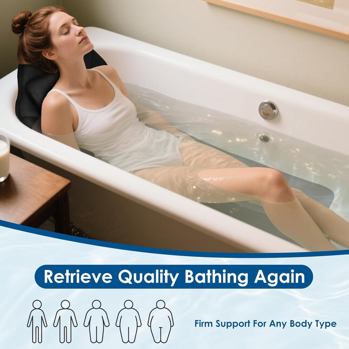 Full Body Bath Pillow for Bathtub, Ergonomic Bathtub Cushion for Neck, Waist, Hip Support, Luxury 3D Mesh Shower Pillow with Non-Slip Suction Cups & Dual Hooks, Pressure Relief, 51'' X17''