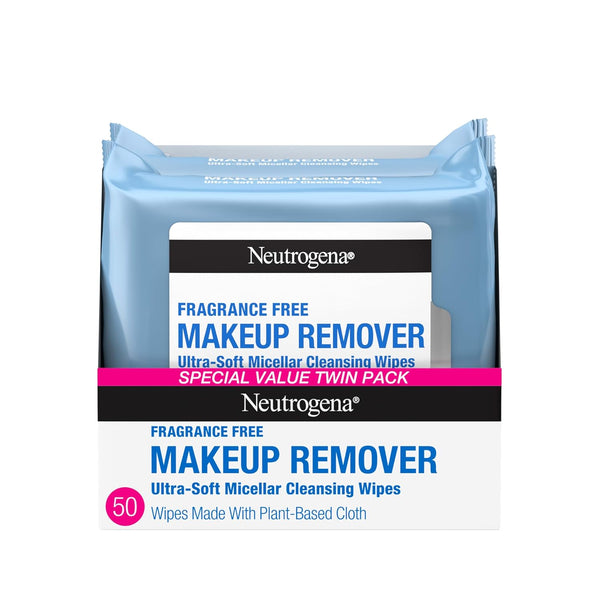 Fragrance-Free Makeup Remover Wipes, Daily Facial Cleanser Towelettes, Gently Removes Oil & Makeup, Alcohol-Free Makeup Wipes, Twin Pack, 2 X 25 Ct
