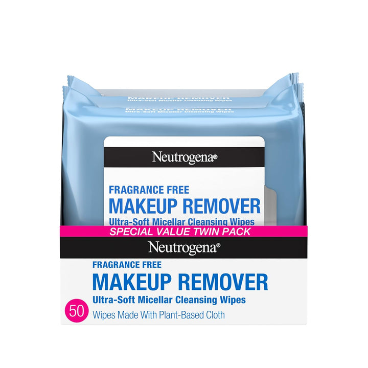Fragrance-Free Makeup Remover Wipes, Daily Facial Cleanser Towelettes, Gently Removes Oil & Makeup, Alcohol-Free Makeup Wipes, Twin Pack, 2 X 25 Ct