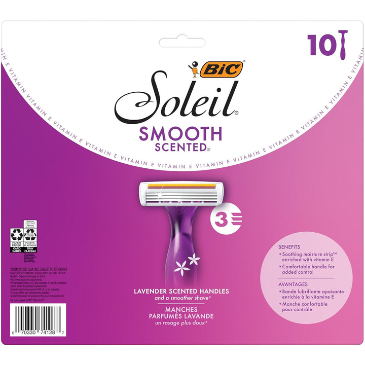 Soleil 3 Scented Women’S Disposable Razor, 3 Blades with a Moisture Strip for a Silky Shave, Assorted, 4 Piece Razor Set