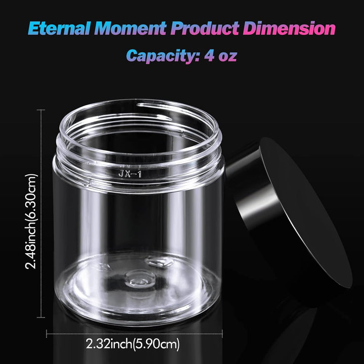 50 Pack 4 OZ Plastic Jars round Clear Cosmetic Container with Black Lids,  Slime Jars for Lotion, Cream, Ointments, Makeup, Eye Shadow, Rhinestone, Samples, Pot, Travel Storage