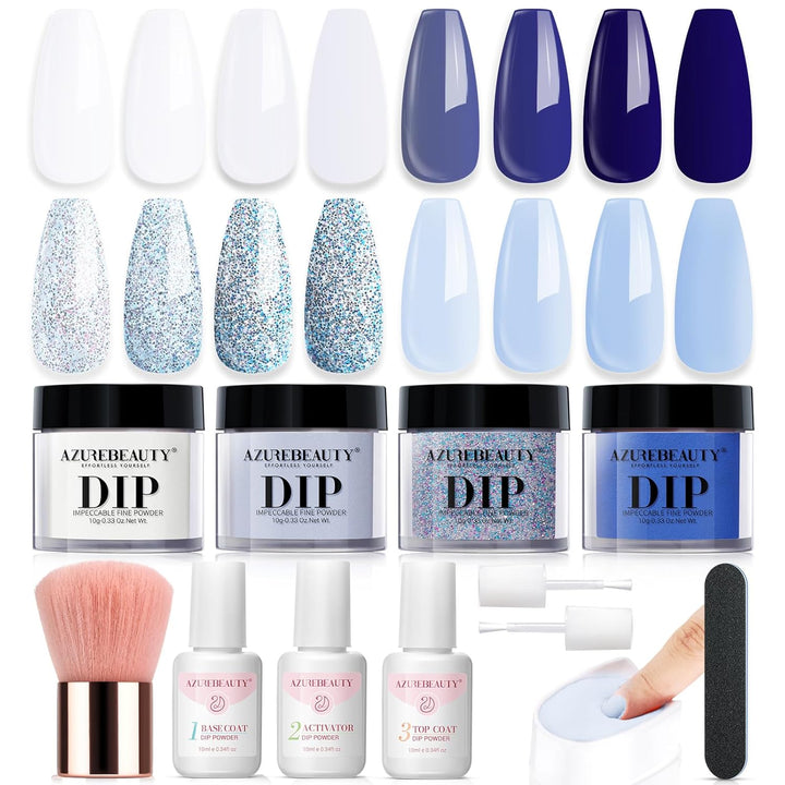 Dip Powder Nail Kit,4 Colors Nude Pink Glitter Hues,Starter Set for French Nails & All Seasons,Includes Base Coat, Top Coat, Activator & DIY Salon Liquids