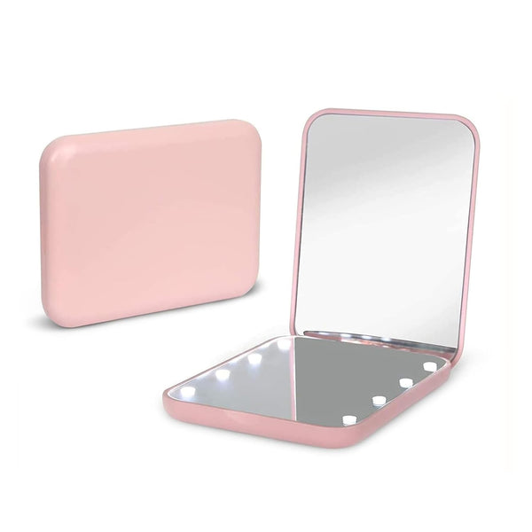 Pocket Mirror, 1X/3X Magnification LED Compact Travel Makeup Mirror with Light for Purse, 2-Sided, Portable, Folding, Handheld, Small Lighted Mirror for Gift, Pink