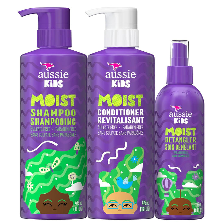 Kids Hair Care Bundle Set Including: Shampoo (16 Fl Oz), Conditioner (16 Fl Oz) & Detangler Spray (8 Fl Oz), Paraben- Freem Sulfate-Free, Dye-Free, Cruelty-Free, Tangle-Free Styling