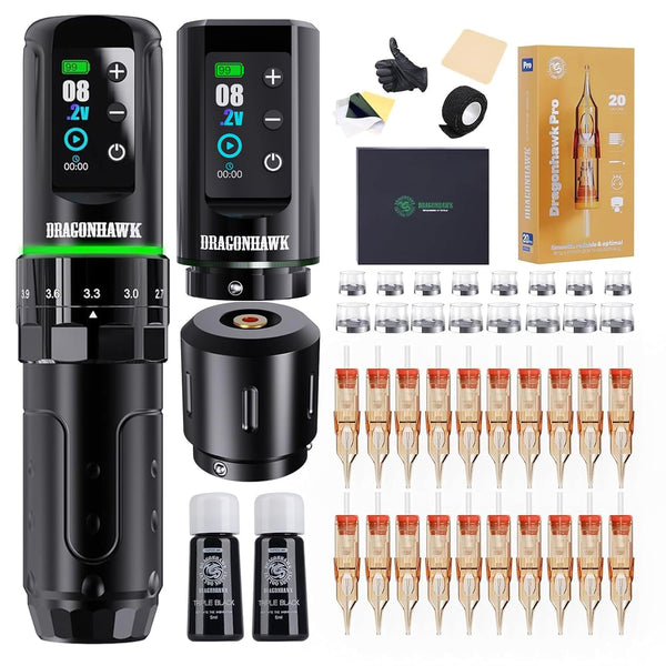 L3 Tattoo Kit, Cordless/Cord Complete Tattoo Gun Kit Pen Machine, 7 Strokes Length, 2 Batteries 2,000Mah Power Supply with Extra Battery Rca Jack Part, Pro Tattoo Needles for Beginner