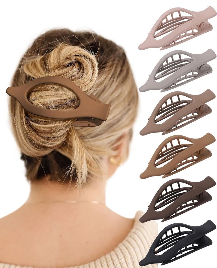 French Concord Hair Clips - 6Pcs Side Slide Volume Clips for Women Girls, Strong Hold No Slip Grip, Thick or Thin Hair (Matte Finish, L:4.6 IN, W:1.97IN)