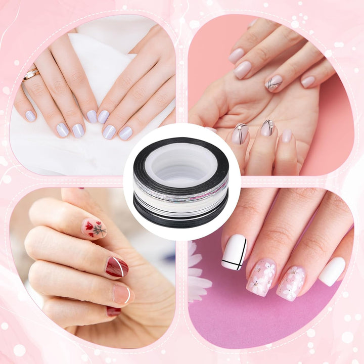 Glitter Nail Tape, 20 PCS Nail Tape for Nail Art Nail Striping Tapes Silver Gold Nail Stickers Self Adhesive Gold Nail Art Line Pinstripe Tapes Decoration Strips for DIY Design Nail Tools (1Mm)