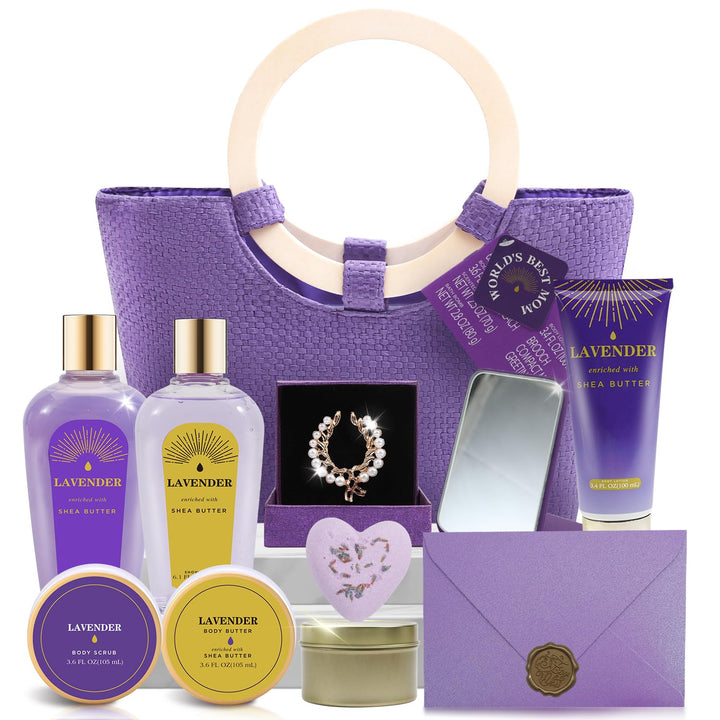 Gift Baskets for Women, Spa Gifts for Women - 10Pcs Lavender Sets with Body Lotion, Bubble Bath, Relaxing Bath Sets, Birthday Christmas Gifts for Her